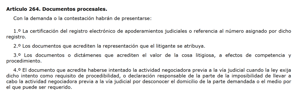 art. 264.4 Lec se refiere a los documentos procesales