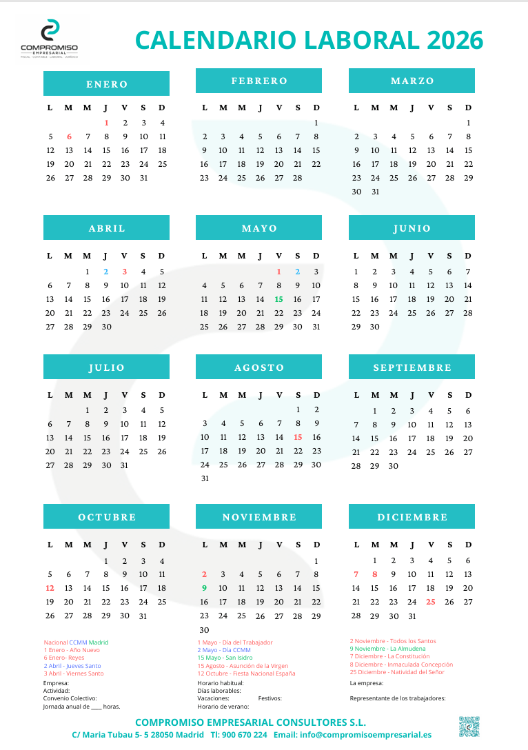 calendario laboral 2026 
